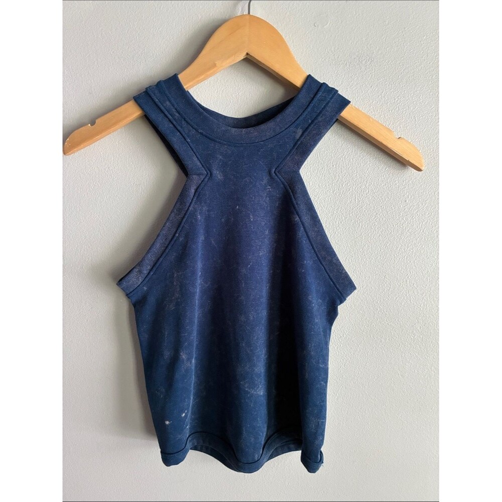 Sincerely Jules Navy High Neck Tank Top Sleeveless Knit Cutout Racerback M L